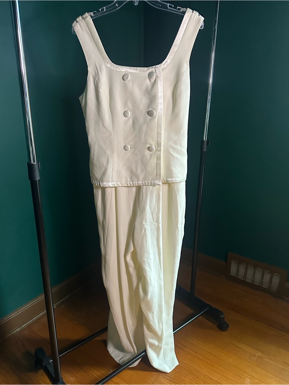 Donna Ricco Cream Double-Breasted Petite Size 12 Bridal Jumpsuit